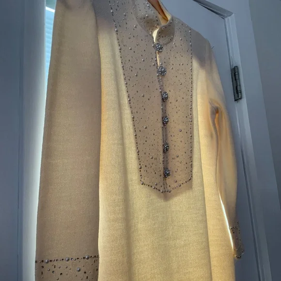 GORGEOUS Vintage St. John Collection IVORY Pearls Sequins Rhinestone Dress 6 - Picture 3 of 15